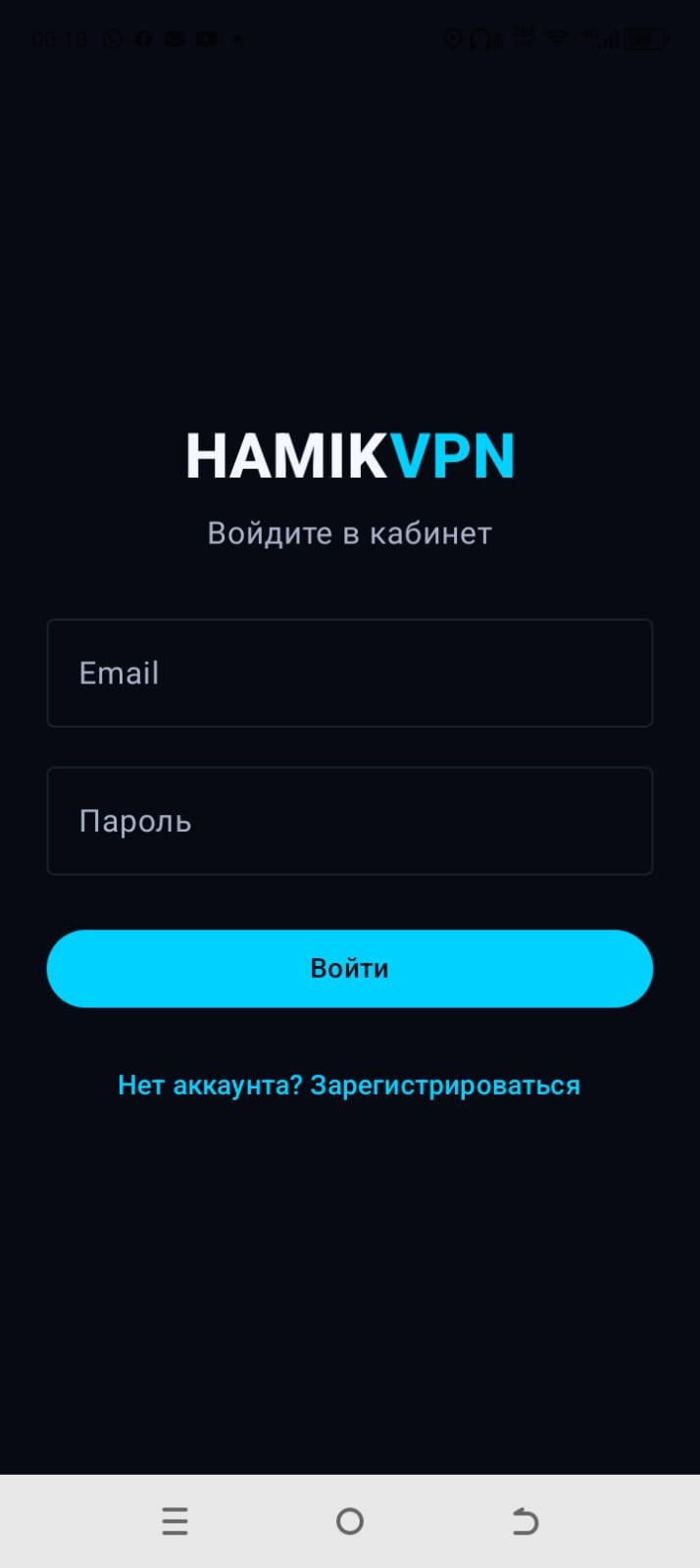 Экран входа в приложении HamikVPN